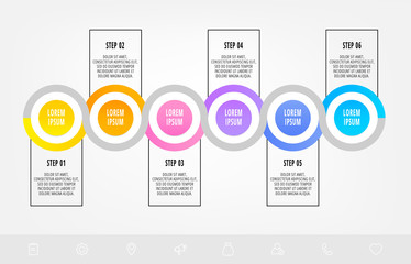 Vector template circle infographics. Business concept with 6 options and labels. Six steps for content, graph, diagrams, slideshow