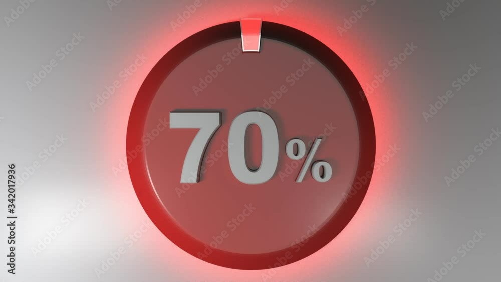Poster a red circle sign with the write 70% and a rotating cursor - 3d rendering video clip