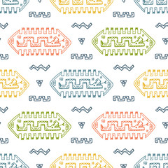 Hand drawn doodle Mexican patterns with abstract snake and figures. Mexico Vector Seamless background.
