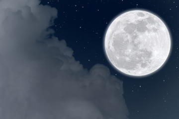 Fototapeta na wymiar Full moon and white clouds on the sky.