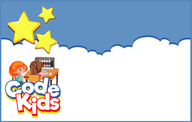 Obraz premium Background design template with girls working on computer