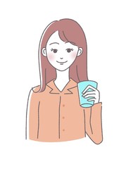 朝　コップを持つ女性