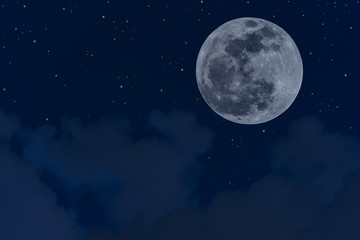 Fototapeta na wymiar Full moon with many stars in the night.