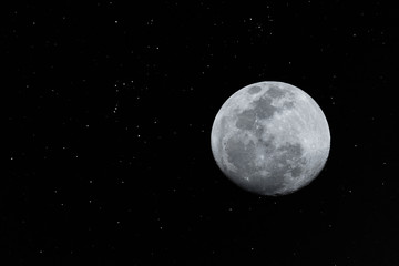 Crescent moon and little stars in the night.