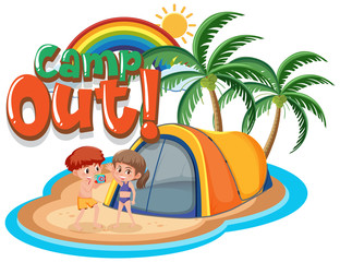 Font design for camp out with tent in the park