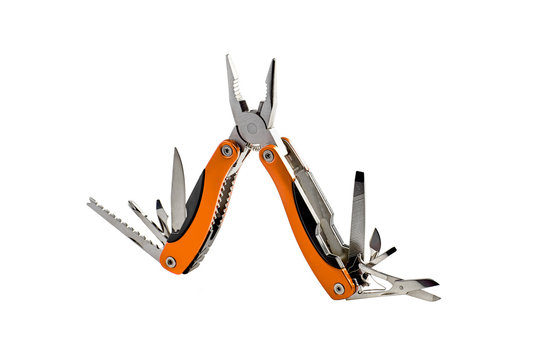 Multitool knife on white background