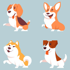 Set of dogs giving paw. Cute pets in cartoon style.