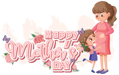 Obraz na płótnie Canvas Template design for happy mother's day with mom and girl