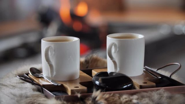 Closeup of Coffee By the Fireplace 