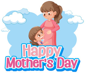Template design for happy mother's day with mom and girl