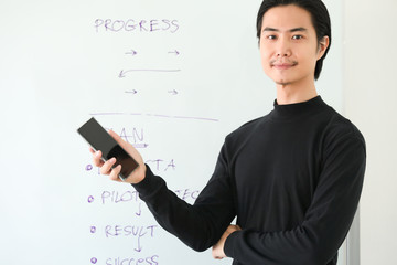 businessman presenting his project with tablet