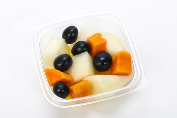 Sliced fruit mix in the box