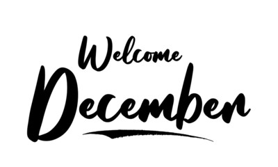 Welcome December Calligraphy Black Color Text On White Background