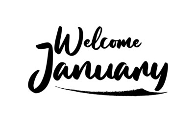 Welcome January Calligraphy Black Color Text On White Background