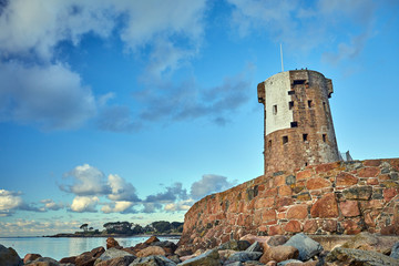 Image of La Hocq, Martello Tower (Jersey Tower) with the sea in the background St Clememt, Jersey...