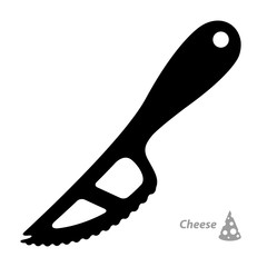 Black silhouette of a cheese knife. Symbol, kitchen appliance. Logo, sign. Flat style. Vector illustration