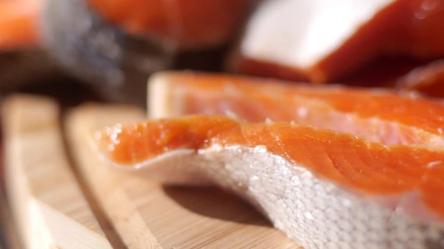 Kamchatka chum salmon fried in a pan