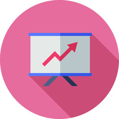 chart, arrow flat icon on red background, vector symbol