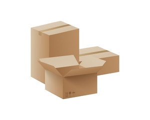 Stack of carton delivery and storage boxes 3d vector illustration isolated.