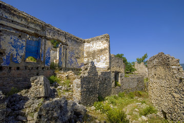 Fethiye Kayaköy stone houses and ruins. Mugla, Turkey. 