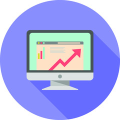 monitor with arrow flat icon on purple background, vector symbol