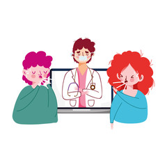 Woman man and doctor with laptop vector design