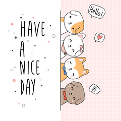 Cute Funny Dog and Fox Cartoon Doodle Greeting Card Wallpaper