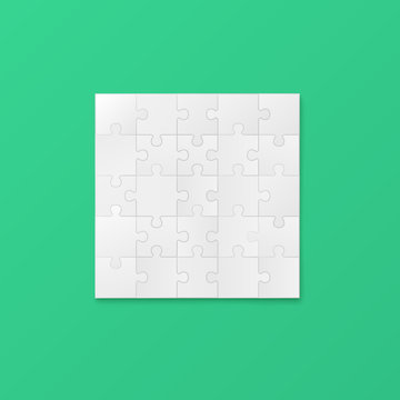 Square Shield Of Jigsaw Puzzle, Realistic Vector Mockup Illustration Isolated.