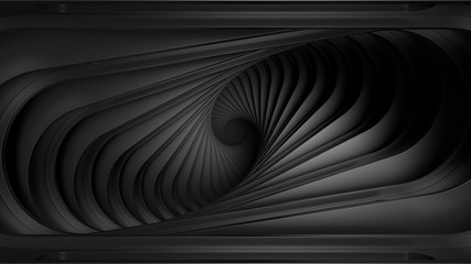 3d render of twisted geometry structure. Minimalistic. Dark material.