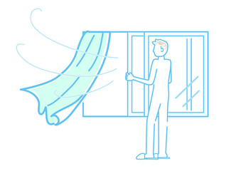 換気, 窓, 空気, 入れ替え, 風, 対策, 新鮮, 健康, 爽やか, 風通し, 予防, 感染予防, 感染対策, 感染症予防, 感染症対策, 病気, 飛沫感染, 空気感染, 新型コロナ, コロナ, 清潔, 白バック, 白, ベクター, eps