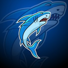 Shark esport badge logo emblem team simple professional design