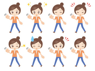 人物セット＿手を振り歩く＿女性＿オレンジ
