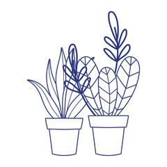 Isolated plants inside pots vector design
