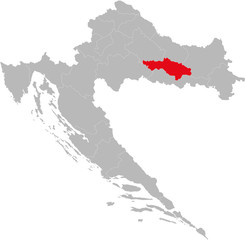 Požega-Slavonia county highlighted on Croatia map. Light gray background. Perfect for Business concepts, backgrounds, backdrop, sticker, chart, presentation and wallpaper.