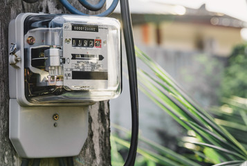 Electric power meter measuring power usage. Watt hour electric meter measurement tool.