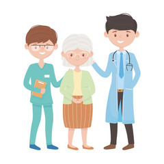 Isolated men doctors and old woman vector design