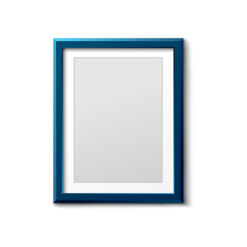 Dark blue empty photo frame template isolated on white background