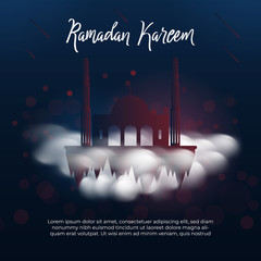 Ramadan Kareem in sky with cloud and mosque. can be used for greeting card, invitation card, background. premium vector EPS10
