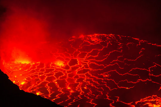 Lava inside the lava lake of volcano pictured close