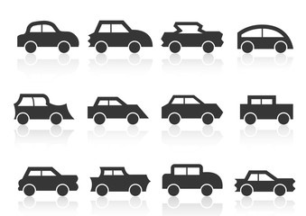 solid icons set,transportation,Car side view and shadow, vector illustrations