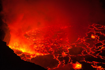 The surface of the lava lake inside the volcano