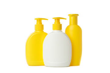 Blank bathroom bottles isolated on white background. Bathroom accessories