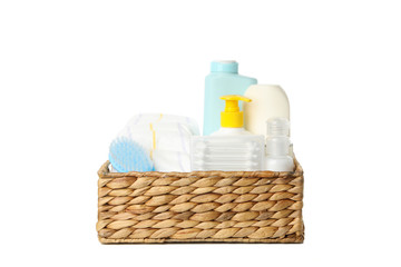 Baby hygiene accessories isolated on white background