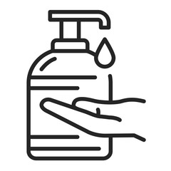 Obraz premium Antibacterial soap and hand black line icon. Hygiene product. Pictogram for web page, mobile app, promo. UI UX GUI design element. Editable.