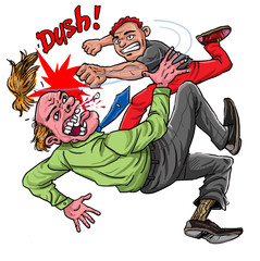 Illustration senior officer worker get a punch from an angry young man