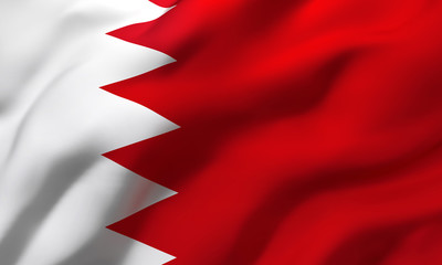 Flag of Bahrain blowing in the wind. Full page Bahraini flying flag. 3D illustration.