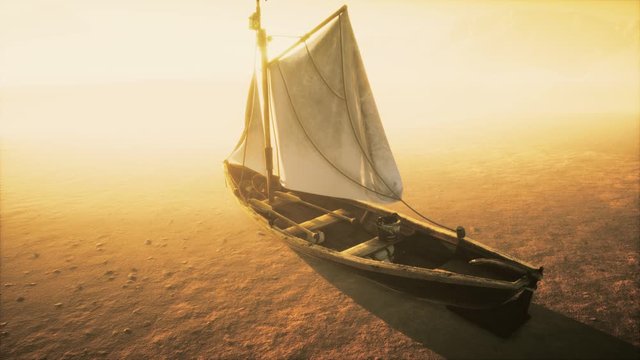 Fishing or fisherman boat abandoned in desert