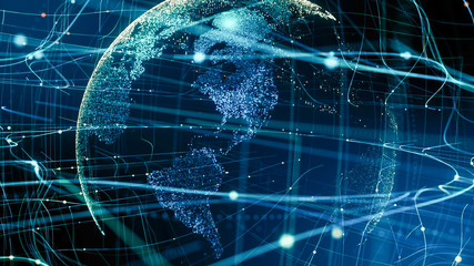 Digital data globe technology.Abstract planet network connection.