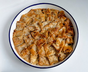 Traditional bulgarian pumpkin pastry - banitza, strudel or tikvenik baked, Sofia, Bulgaria  