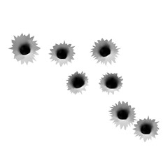 Mockup of gun bullets holes on surface realistic vector illustration isolated. - obrazy, fototapety, plakaty